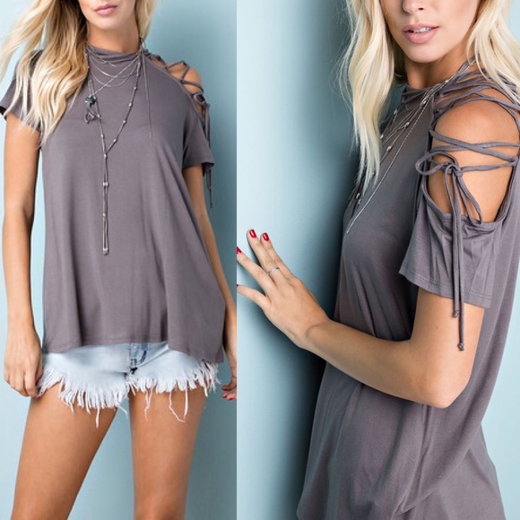 Bellanblue Tops - VIENNA Cold Shoulder Top - GREY